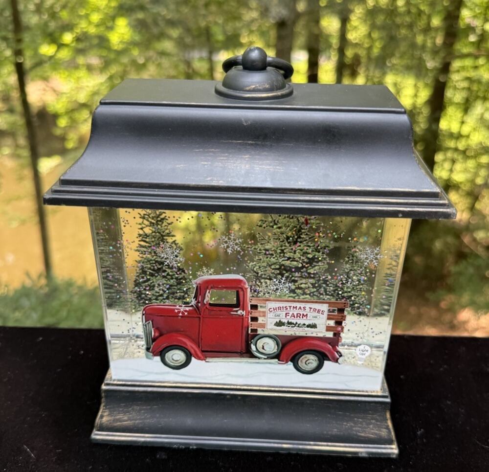 Cracker Barrel Battery Christmas Red Truck Lantern Continuous Lighted Snow Globe